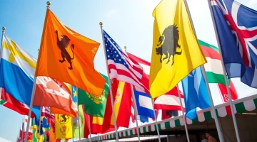 Custom flags Ireland proudly displayed in a vibrant festival setting, featuring diverse designs and colors.