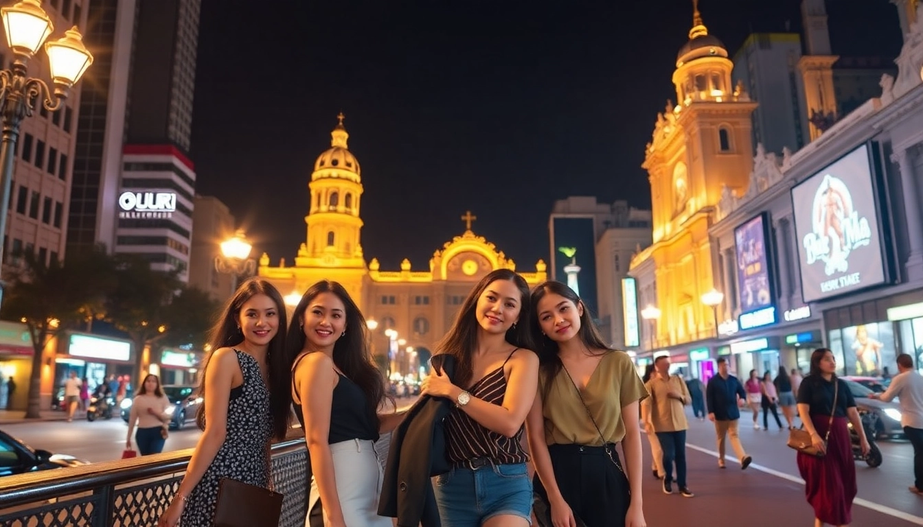 Showcasing 호치민 황제투어 에코걸 프로필 사진 with fashionable women amidst the vibrant nightlife of Ho Chi Minh City.