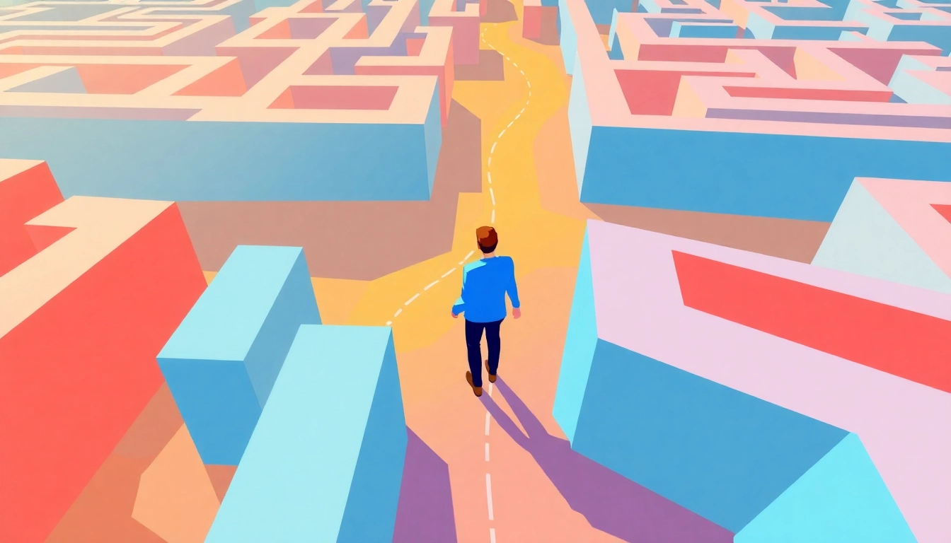 Find your perfect career by exploring multiple paths in a vibrant career maze illustration.