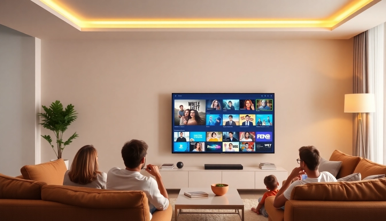 Engage with creatively designed living room showcasing abonnement iptv on a sleek smart TV.