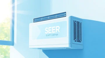 Understanding what is seer in air conditioning by showcasing an energy-efficient AC unit with SEER ratings visible.