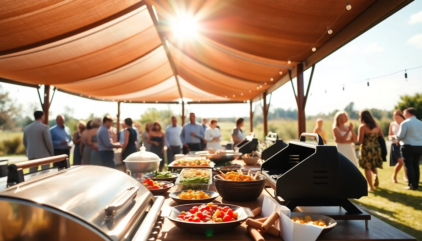 Hochzeit Grill Catering für Berlin with a stunning grill setup and colorful buffet at an outdoor wedding.