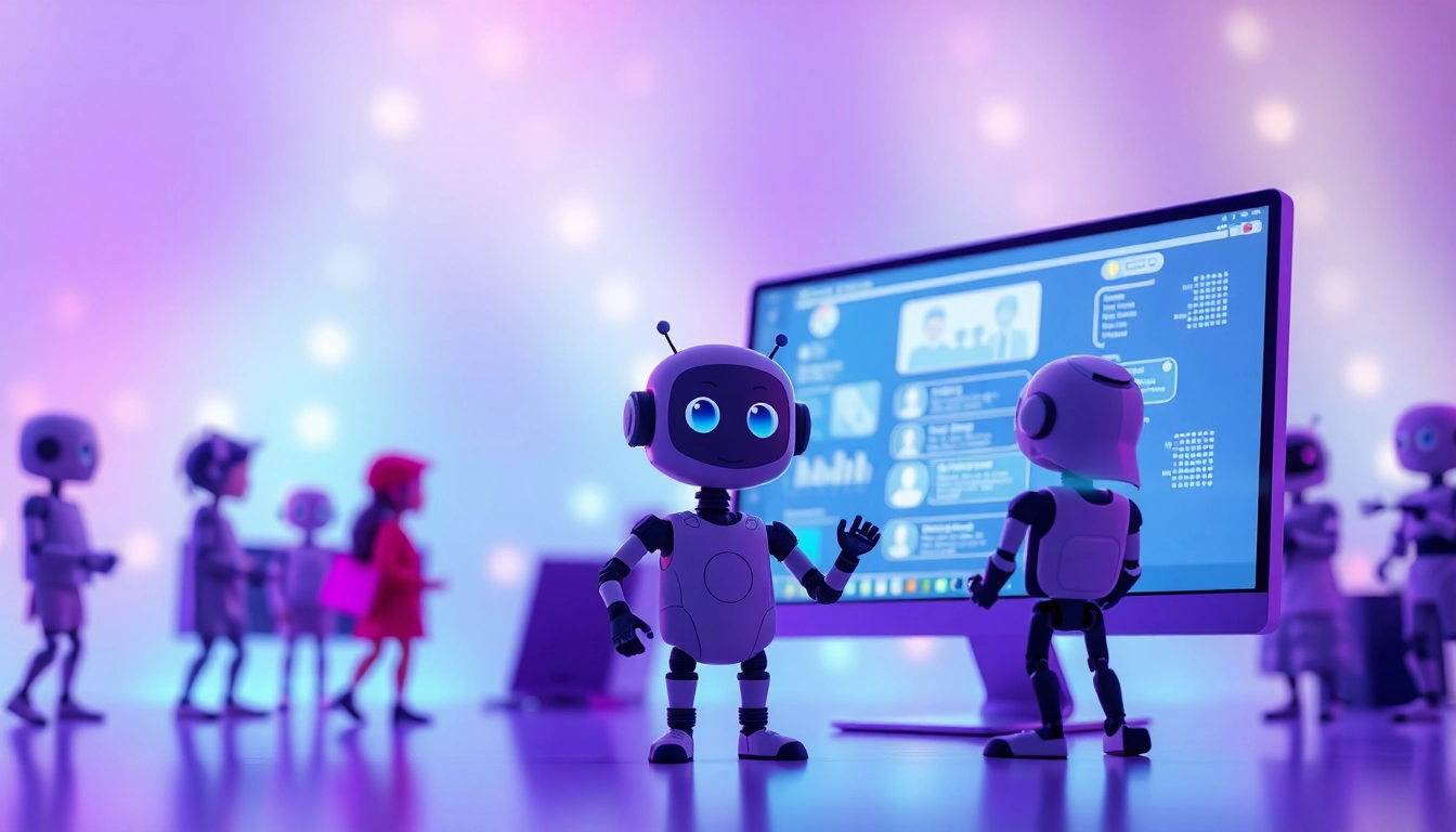 Engaging conversation in crush onai with animated characters in a vibrant virtual chat setting.