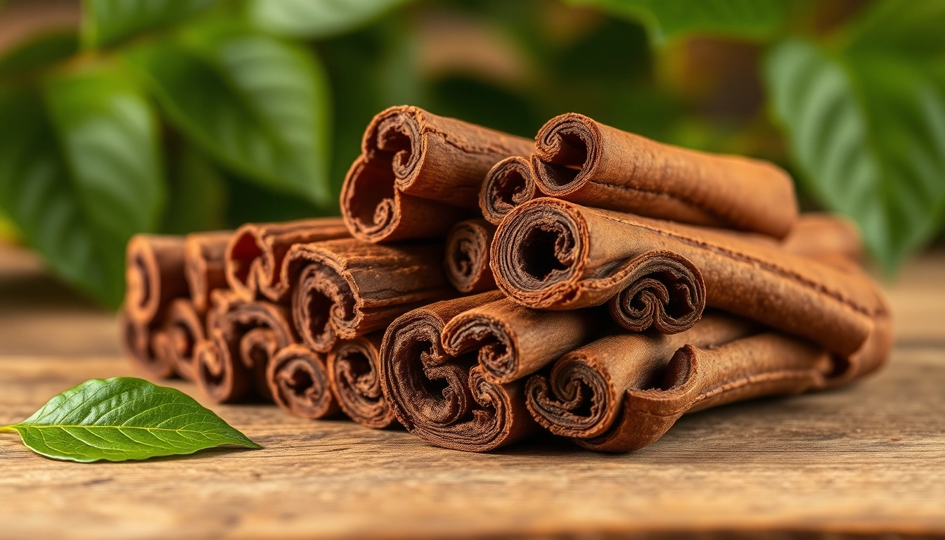 Highlighting Cinnamon Bark pieces on a wooden backdrop, showcasing their rich textures and earthy tones.