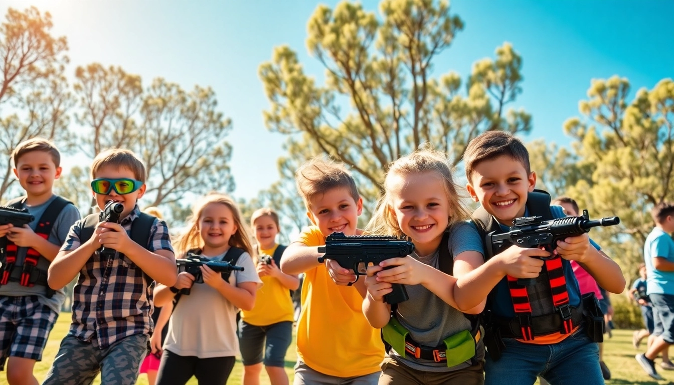 Engaging action at a wildfire event perth with children having fun in outdoor laser tag activities.