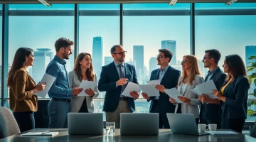 Engaged professionals discussing how to buy master degree uk diplomas in a modern office.