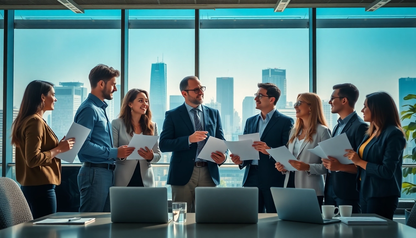 Engaged professionals discussing how to buy master degree uk diplomas in a modern office.