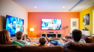 Experience the benefits of a no credit card iptv trial with a family enjoying IPTV in a cozy living room.
