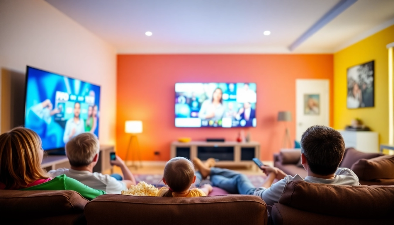 Experience the benefits of a no credit card iptv trial with a family enjoying IPTV in a cozy living room.