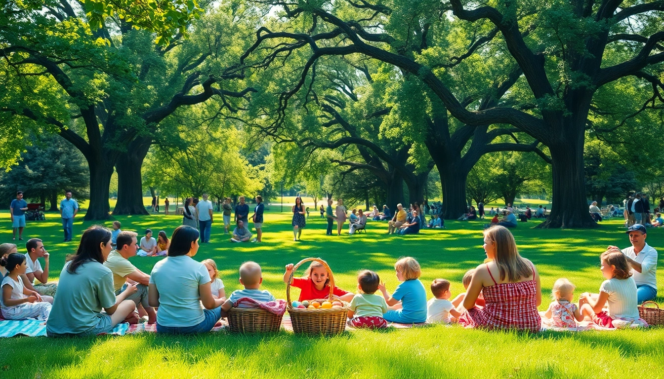 Enjoying nature at www.sudswild.com with families picnicking in a vibrant park setting.