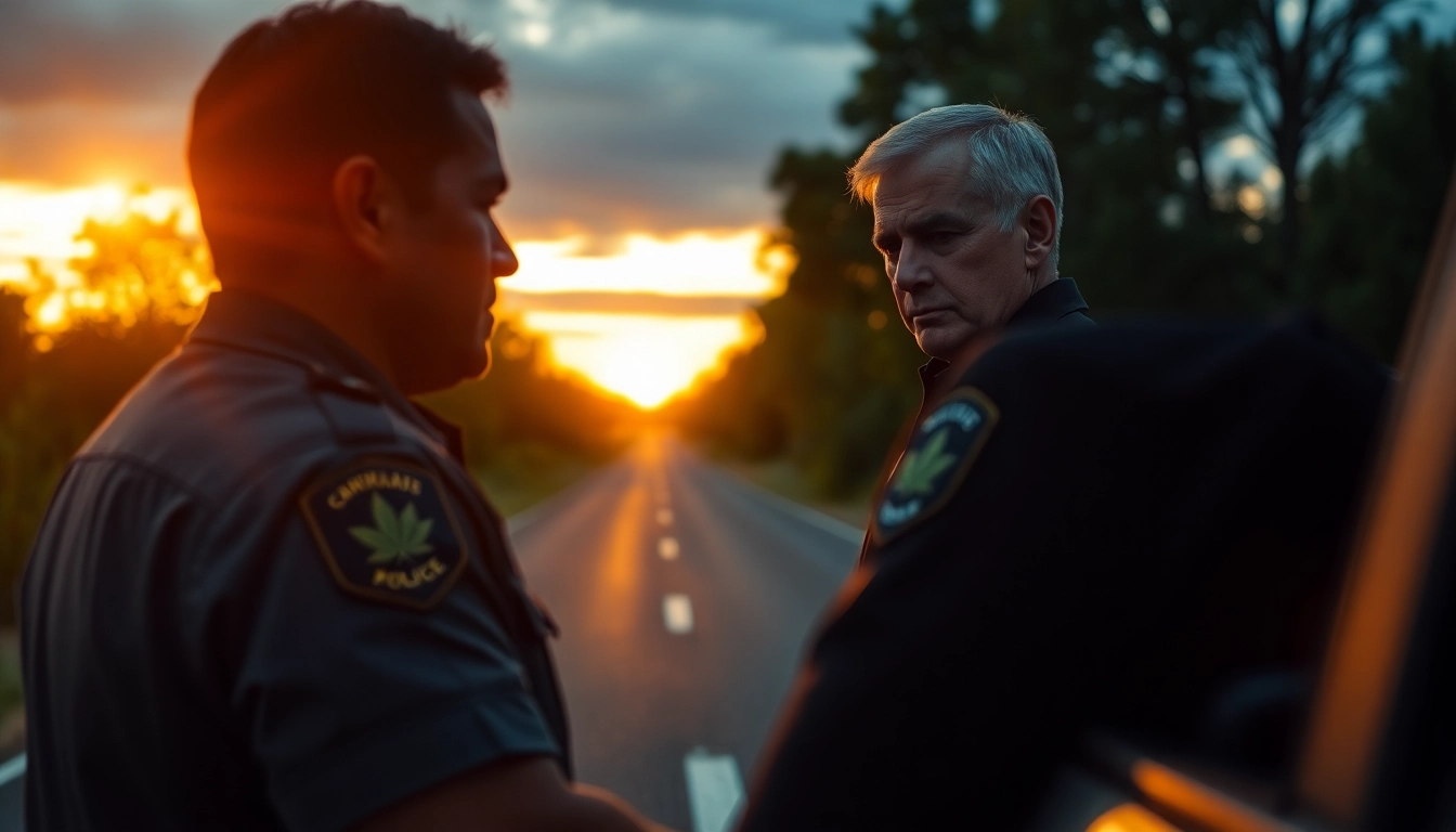 Conducting a marijuana impairment test, emphasizing the roadside assessment scenario with a police officer.