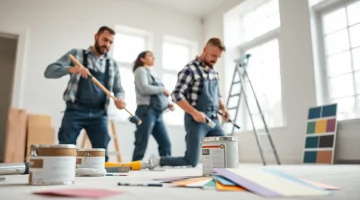 Drywall painting contractors near me painting a modern home interior with precision.