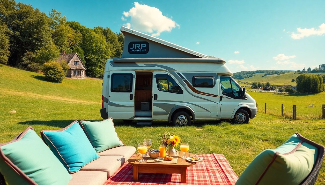Experience comfort and adventure with JRP Campers in a beautiful countryside setting.