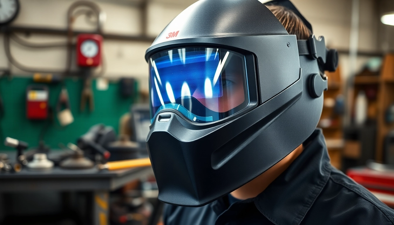 Welder utilizing a speedglas welding helmet while working, featuring advanced auto-darkening technology.