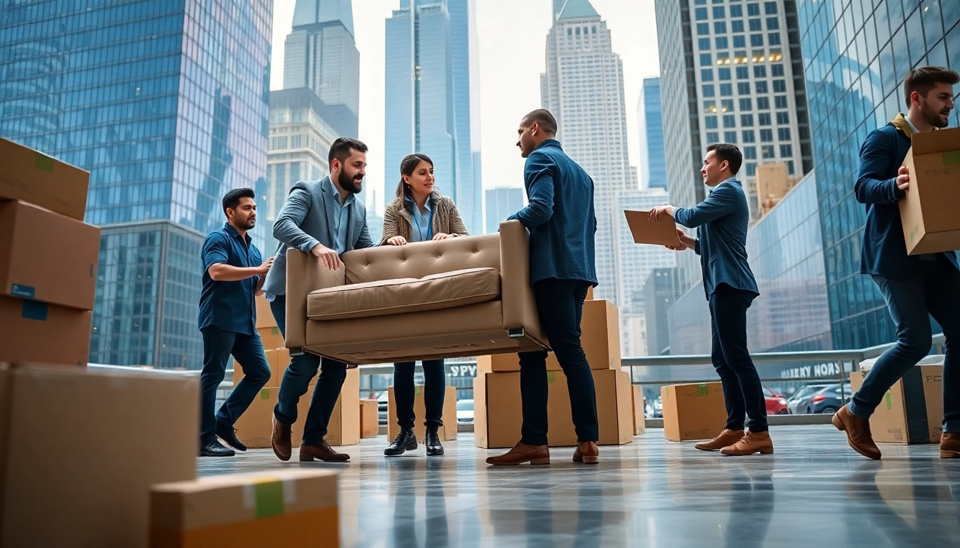 Moving company nyc professionals efficiently relocating furniture in urban New York City setting.