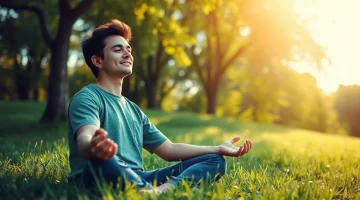 Practicing mindfulness for dealing with anxiety in a serene outdoor setting.