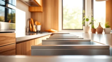 Showcase a modern Metal Drawer System with sleek design in a stylish kitchen setting.