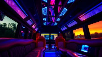 Enjoy a stylish ride in an Atlanta party bus featuring luxurious interiors and modern lighting for celebrations.