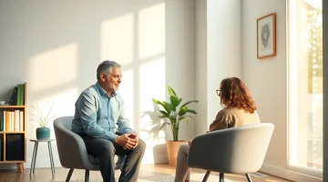 Engaged session dealing with anxiety in a cozy therapist's office setting.