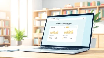 View of a professional plagiarism detector tool on a laptop in a bright office setting.