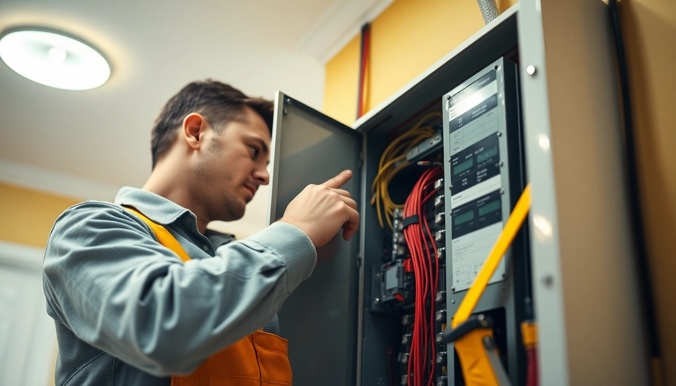Technician upgrading an Electrical Panel Clearwater with tools and safety measures.