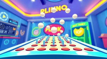Menggambarkan situs plinko dengan papan cerah, bola jatuh dengan penuh semangat.