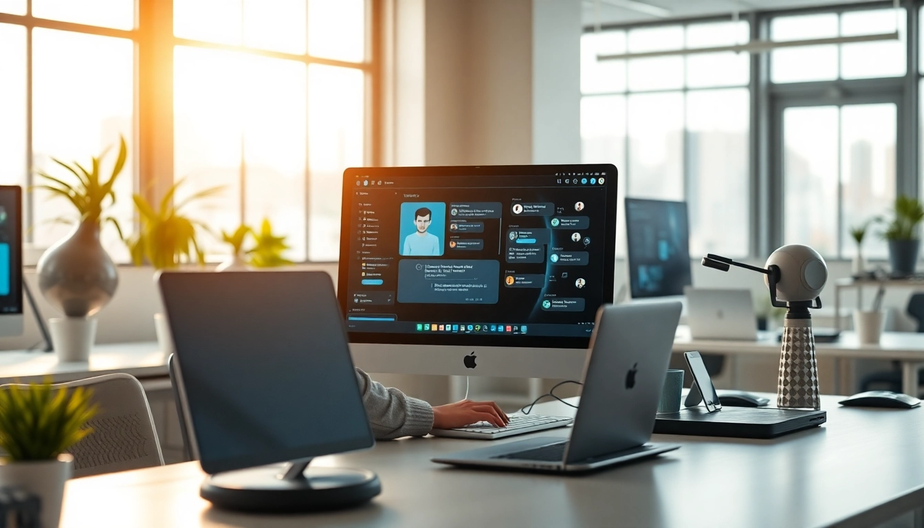 Engaging AI bot for websites displayed on a computer screen in a bright office environment.
