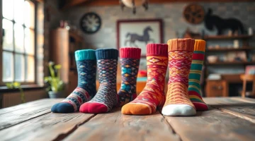 Showcasing 5 Pairs Mixed Socks with vibrant patterns and cozy textures.