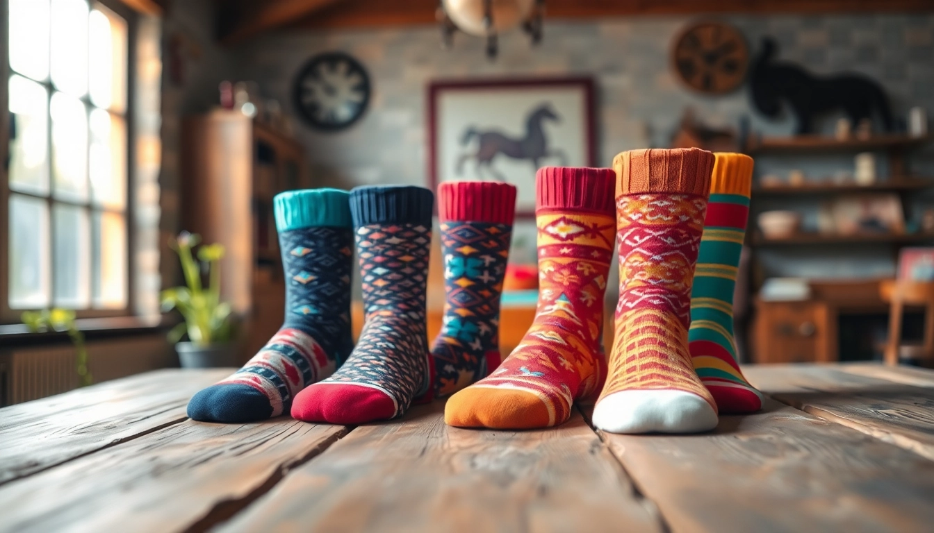 Showcasing 5 Pairs Mixed Socks with vibrant patterns and cozy textures.