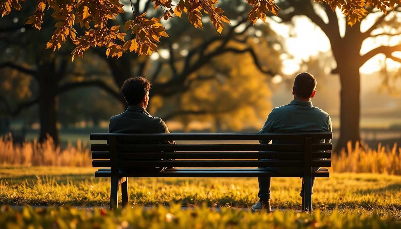 Person reflecting on dealing with grief in a serene park setting under warm sunlight.