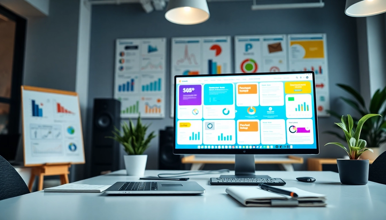 Showcase funnel templates in a vibrant digital marketing workspace highlighting productivity.