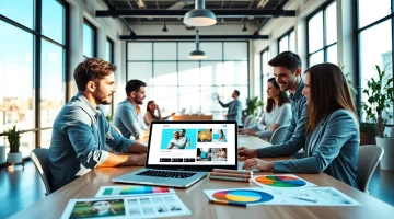 Showcasing web design companies in kansas city collaborating creatively in a modern workspace.