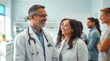 Engaging primary care physician las vegas interacting with diverse patients in a modern office.