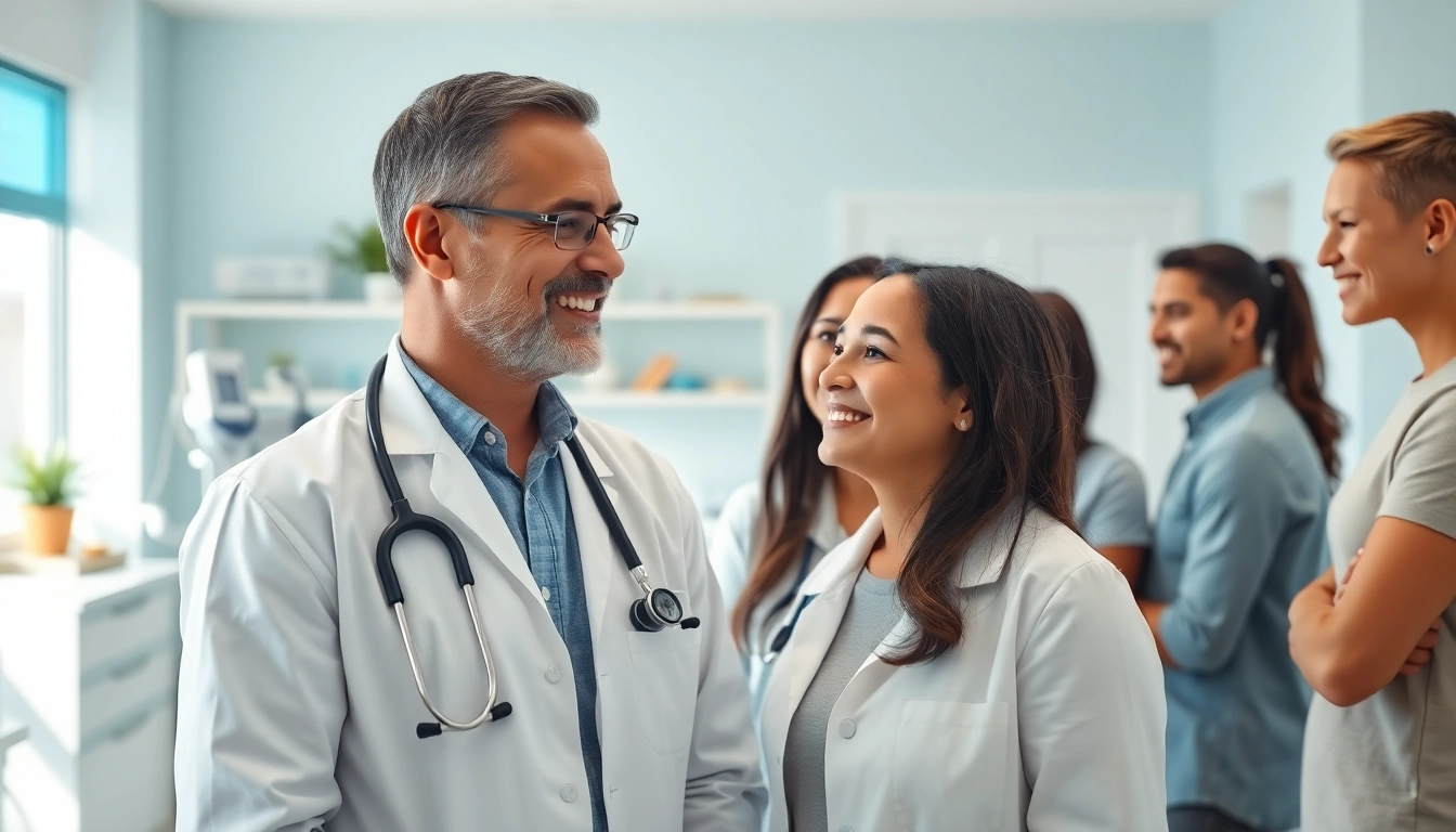 Engaging primary care physician las vegas interacting with diverse patients in a modern office.