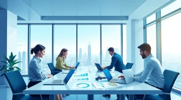 Analyze competitive intelligence strategies in a modern workspace with collaboration and insights.