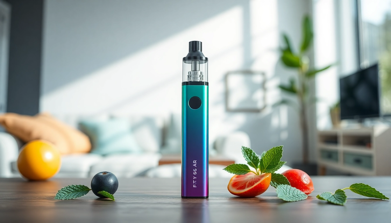 Showcasing FIFTY BAR 6.5K disposable vape in a modern, vibrant setting highlighting its design.